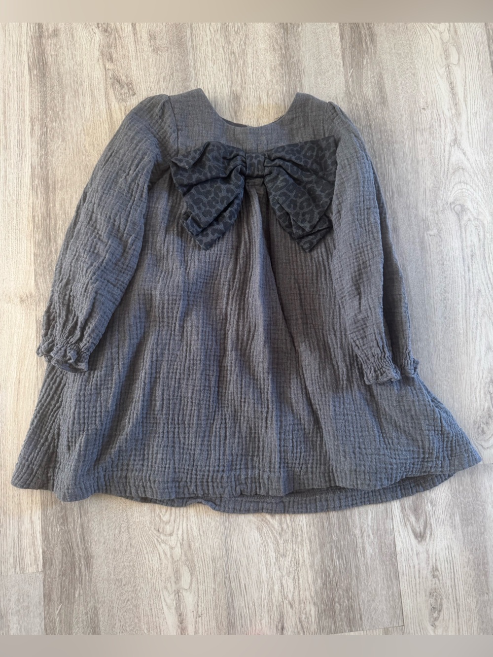 ZARA Girls' Charcoal Gray Long-Sleeve Bow Tunic muslin cotton dress size 6